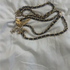 Gold and Black Chain Necklace with Eagle Pendant